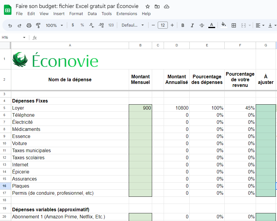 Tableau Excel: Budget Mensuel Personnel (Gratuit 2023)
